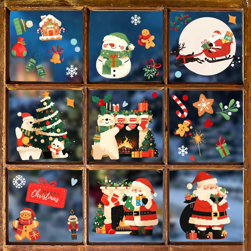 MAGLOGY Christmas Window Clings143 Pcs, Xmas Glass Stickers Window Decals Christmas Decorations Santa, Snowflakes, Reindeer, Snowman - Winter Holiday Windows Decor for Festive Spirit - Image 1